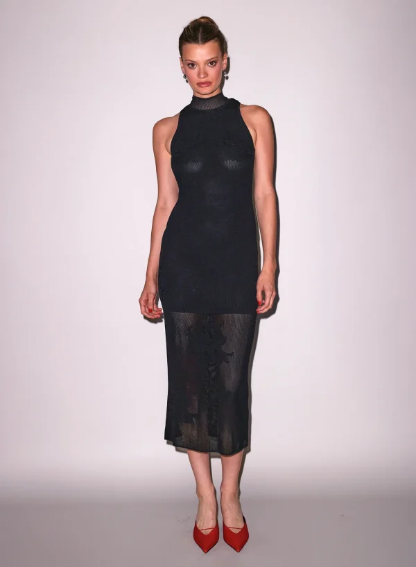 Lace Pointelle Midi Racer Dress